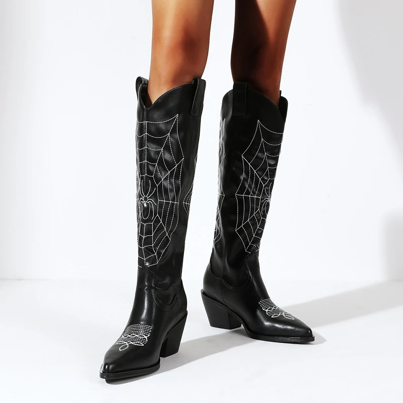 Botas altas acima do joelho para mulheres, Teia de Aranha Apontada, Botas de Cavaleiro, Grande, Novo, Outono e Inverno