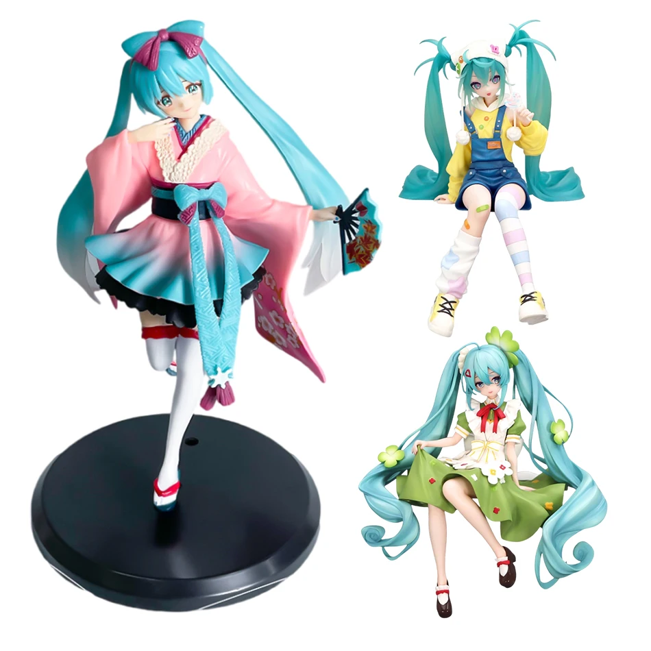 Figurita de Anime de 3 estilos Hatsune Miku, Hada de la hierba de cuatro hojas, caramelo, corazón, Kimono de Tokio, modelo de acción, juguete de Pvc, regalo de colección