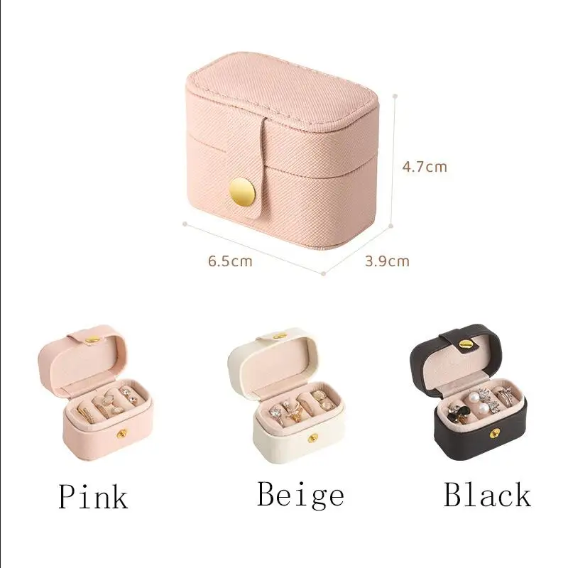 Women Ring Earrings Boxes Single Layer Storage Ladies Travel Leather Jewelry Casket Classic Black Pure Fashion Pink Storage Box