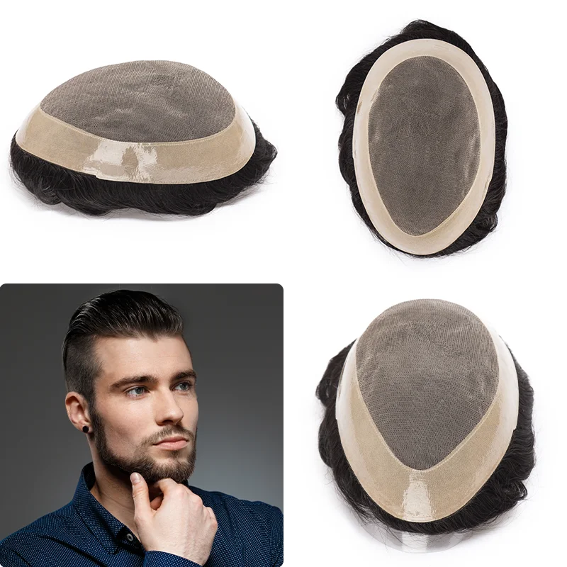 Men Toupee Men's Capillary Prothesis Fine Mono Natural 100% Human Hair System for Men 6