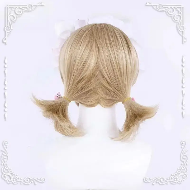 Garden Maid Perücke – Anime-Cosplay-Perücke mit Doppelbrötchen, pastellfarbenes langes Haar für Lolita, Air Bangs, süßes Dienstmädchen-Outfit