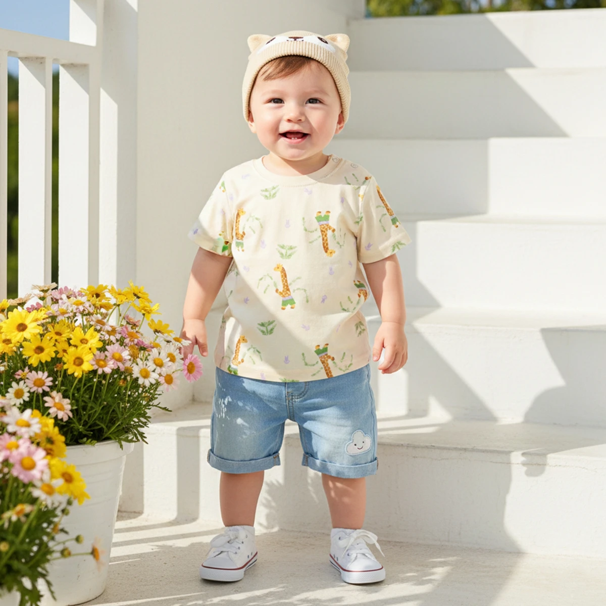 Sommer-Tiermotiv Baby Jungen Mädchen Oberteile Niedliches Giraffen-Print T-Shirt für Kinder