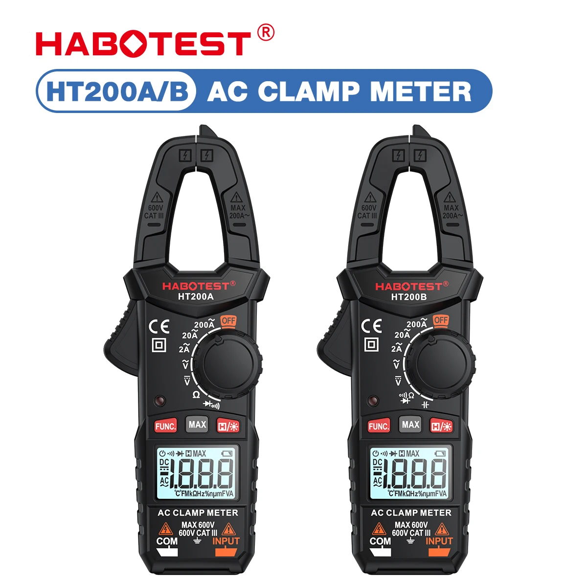 HABOTEST HT200 Digital Clamp Meter AC Current Multimeter Ammeter Voltage Tester 2000 Counts Car Amp Hz Capacitance NCV Ohm Tool