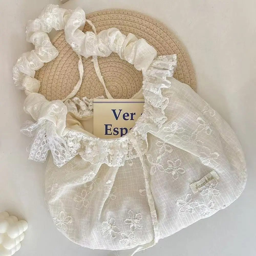 

Милая кружевная корейская модная сумка на плечо с рюшами для студенток и девочек, шикарная сумка через плечо с цветочным принтом, портативная сумка для хранения большой вместительности