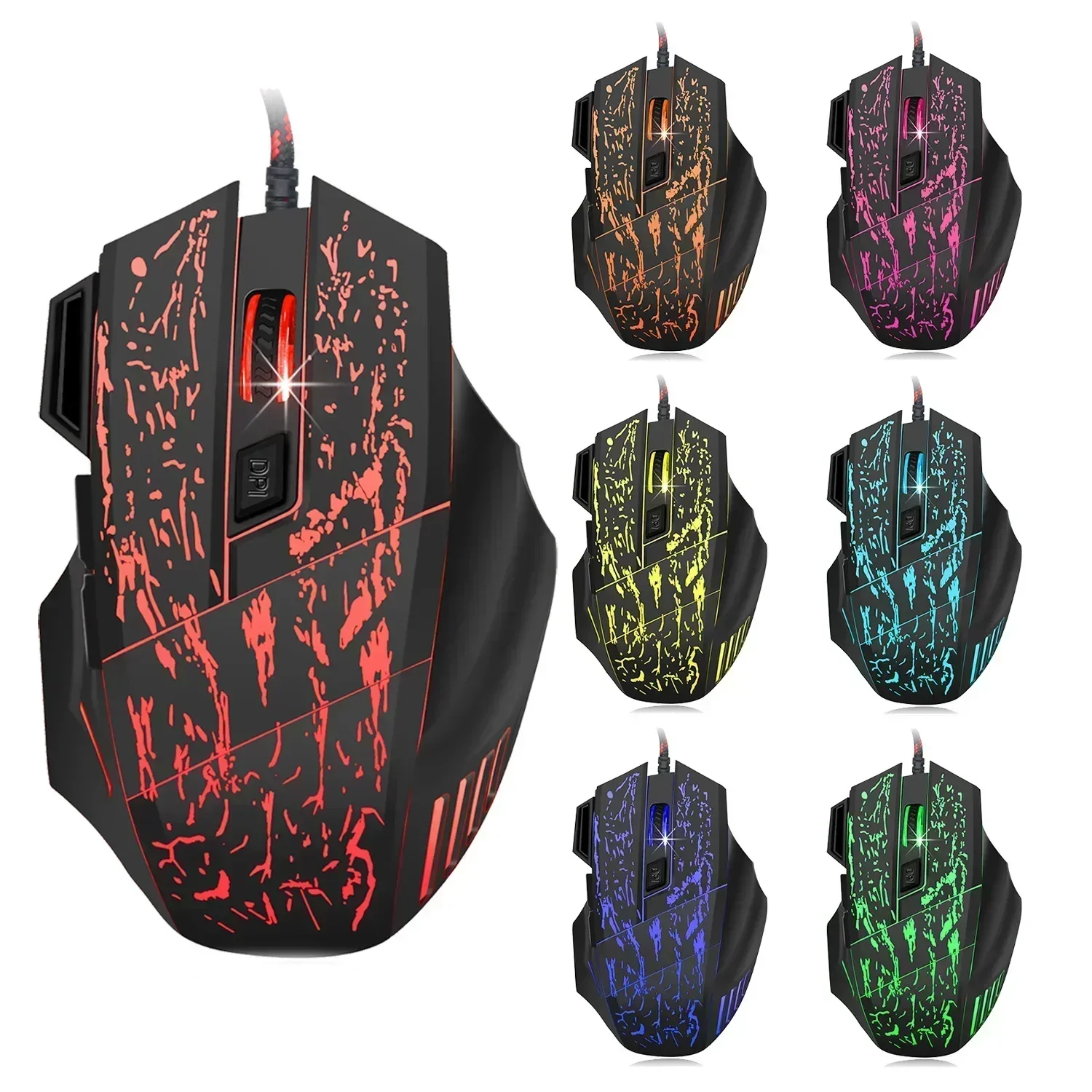 

Stream Crack Color Light USB Port Mouse 3200DPI Adjustable 7-Button Gaming Mouse Laptop Gaming Mouse Wired