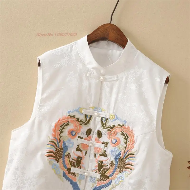 2024 chinese vintage gilet national flower embroidery satin jacquard vest tang suit oriental stand collar sleeveless jacket vest