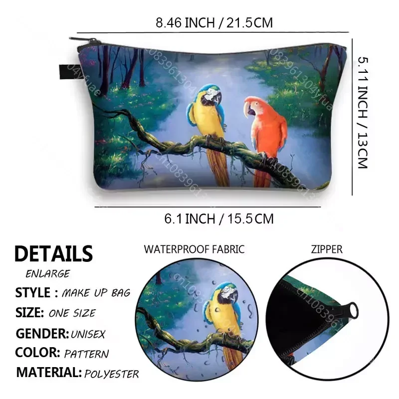 Peacock / Woodpecker/ Parrot 3D Printing Cosmetic Bags Cute Bird Women Travel Necessity Makeup Bag Organizer Female Storage