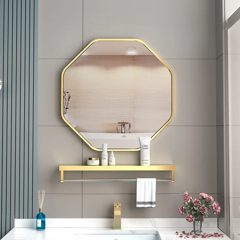

1Pcs Irregular Bathroom Mirror With Storage Rack Toilet Makeup Mirrors Wall Mounted Multifunctional Mirror Espejos De Baño