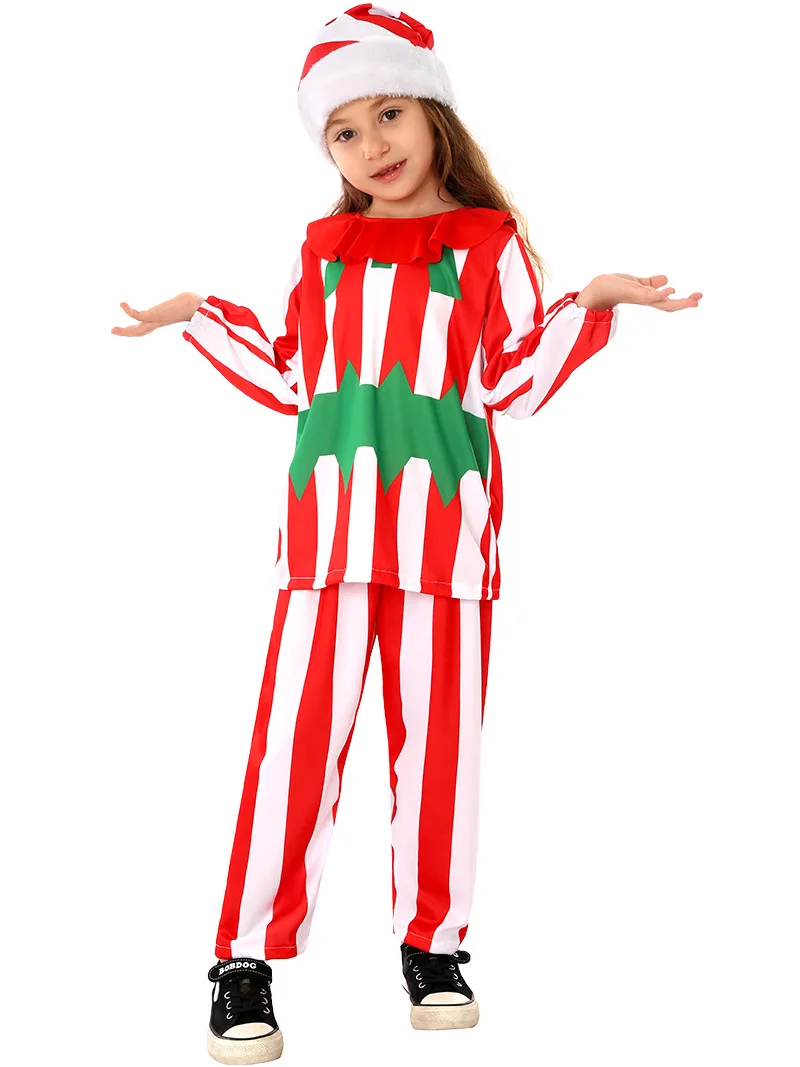 Boys Performance elf Cosplay  Christmas Red and white striped suit Halloween Boy Castle Carnival Party Santa Claus