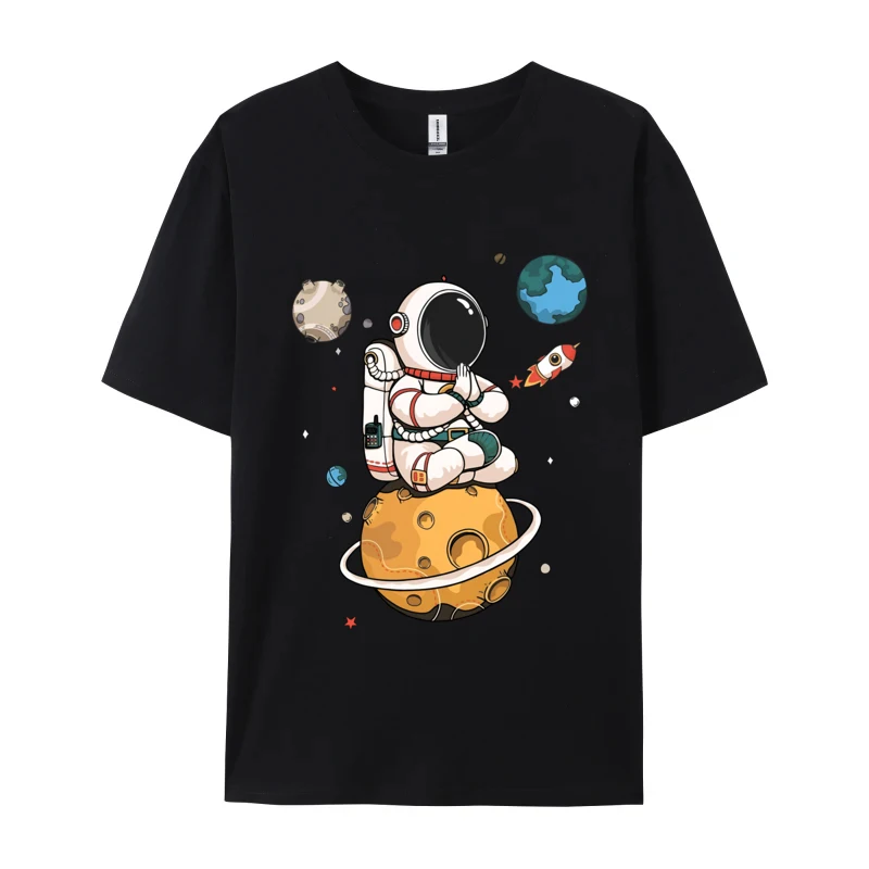 Astronaut Rocket Meditation In Outer Space Tshirts Spaceman Premium Cotton O-Neck Mens Tees Custom T Shirts Hot Sale Top Quality