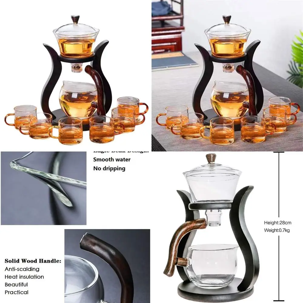 

Полуавтоматический вращающийся стеклянный чайный сервиз с заварочным устройством, емкостью 6 чашек