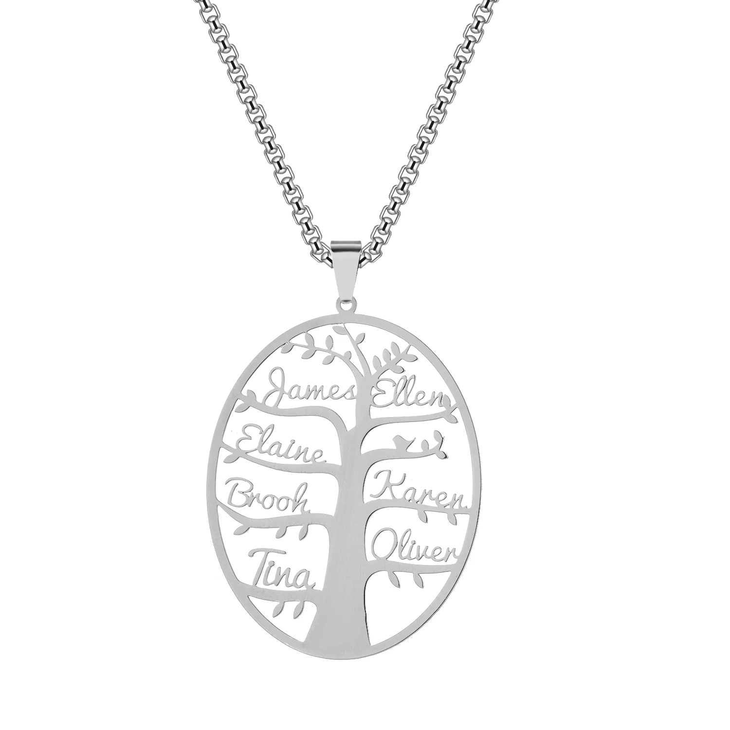 Custom Necklace with 7 Names Heart Shaped Tree Necklace for Women Love Stainless Steel Family Name Jewelry Gift