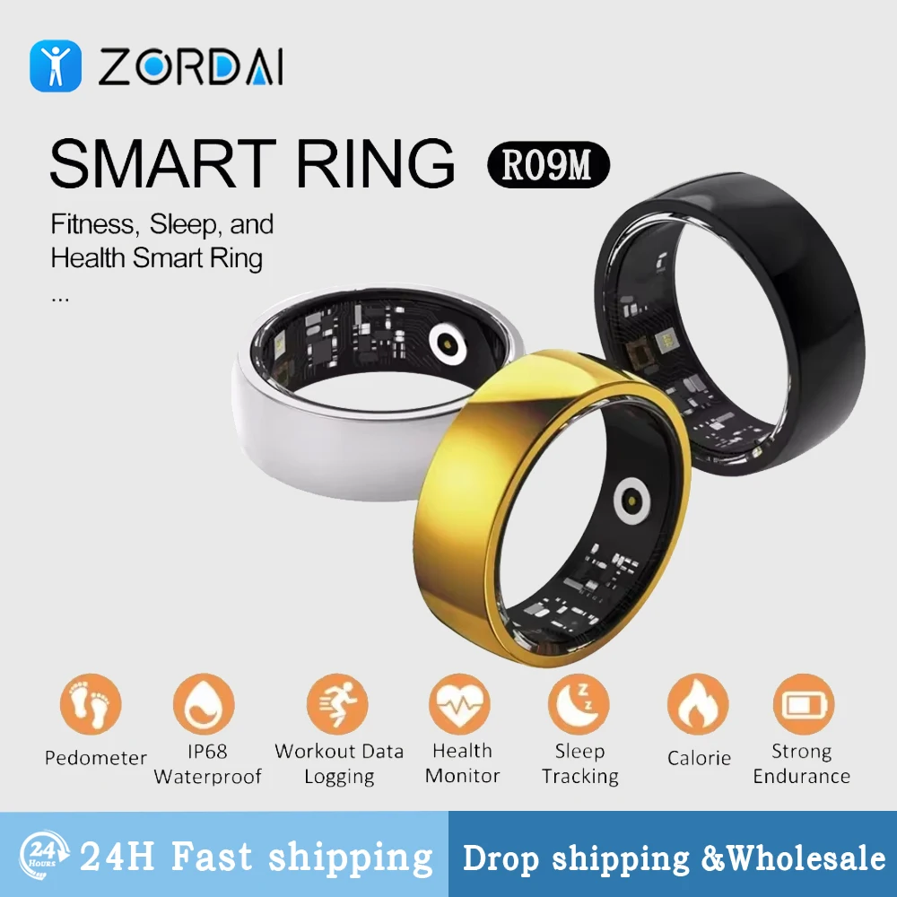 Zordai Smart Ring R09 M Men For iphone Android Heart Rate Blood Oxygen Sleep Health Monitor Sport Activity Fitness Tracker Ring