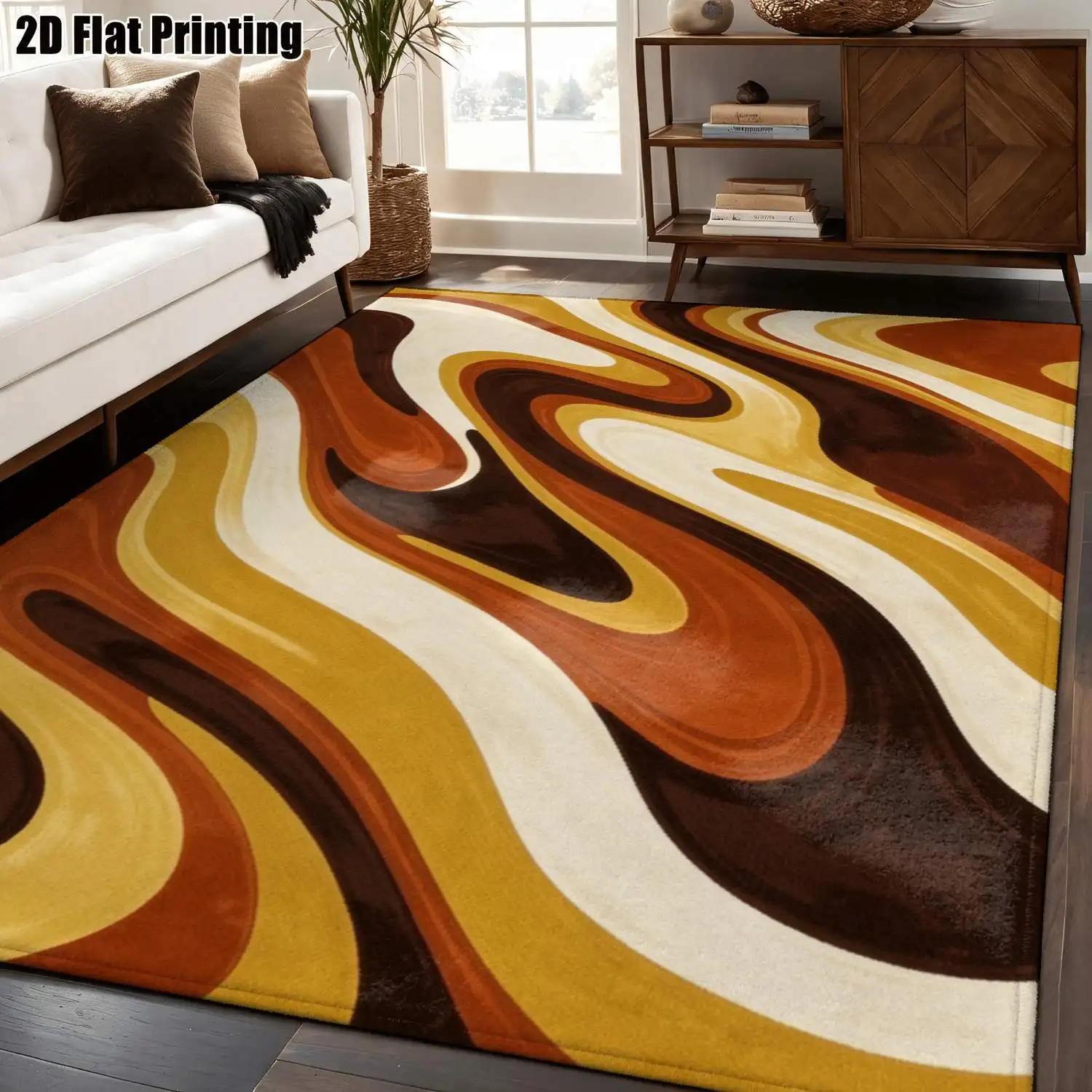 1Pc 2D Printed Nordic/Modern/European/Vintage Geometric Striped Abstract Art Carpet, Home Decor, Multi-Size, Machine Washable, for Living Room, Bedroom, Dining Room, Entrance, Study