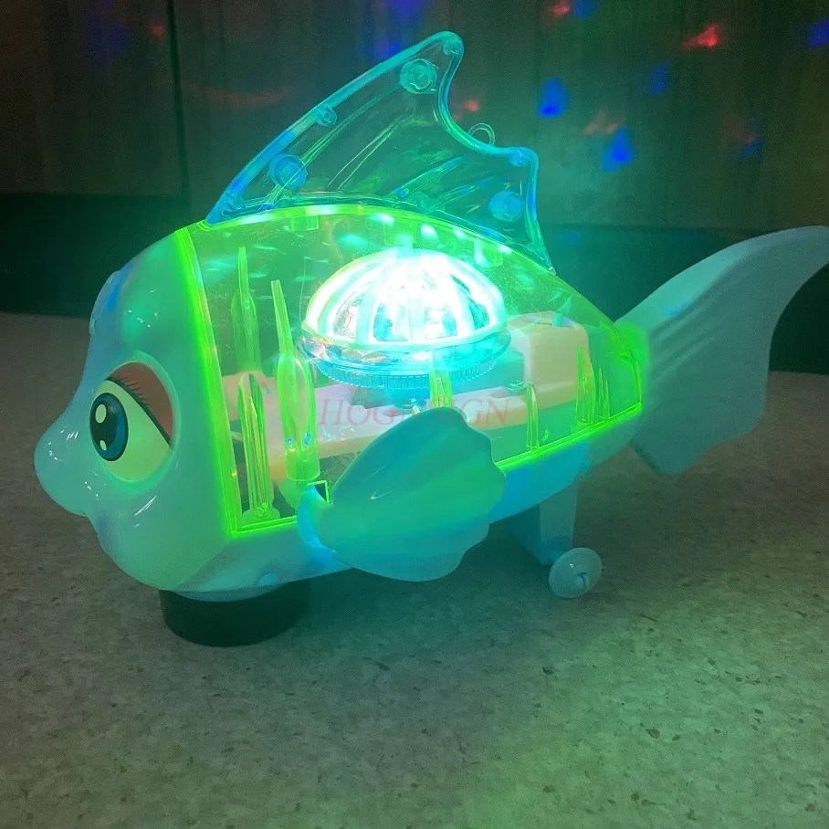 Luminous and transparent clownfish, swaying fish, electric gear toy, sound and light universal reptile, baby pet