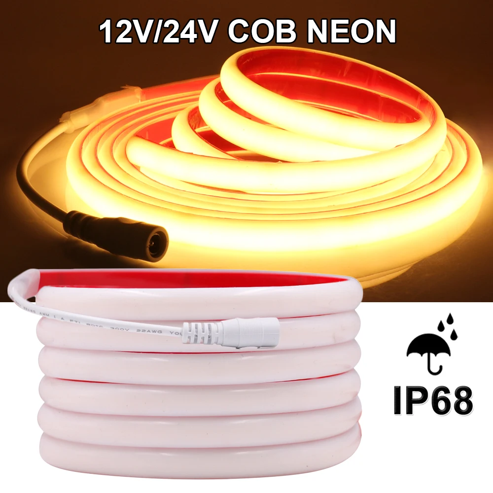 COB LED Neon Strip Light 12V 24V 320Leds/m CRI RA90 Flexible LED Tape Ribbon IP68 Waterproof Outdoor Lamp Home Room Decoration