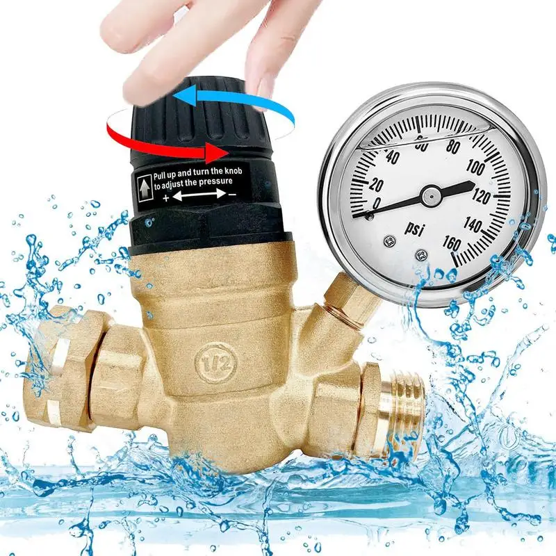 

Water Pressure Regulator With Gauge RV Handle Adjustable Water Pressure Reducer Safe And Healthy Water Pressure Regulation Tool