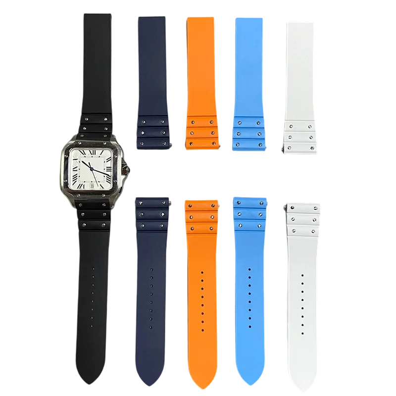  جديد سريع الإصدار حزام مطاط الفلور لساعة كارتييه سانتوس للرجال 39.8 مللي متر حافظة 21 مللي متر FKM حزام (استيك) ساعة 18 مللي متر مشبك قابل للطي #6