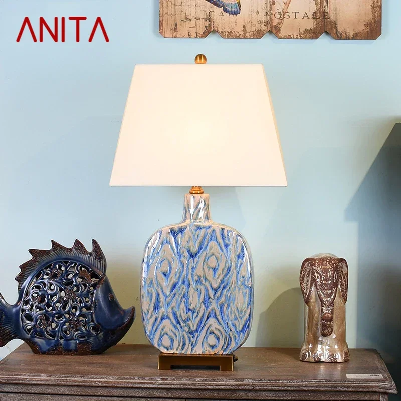 ANITA-American Ceramic Table Lamp, Criatividade Retro, Sala, Quarto, Estudo, Hotel, Designer de Engenharia, Desk Lighter, Desk Light