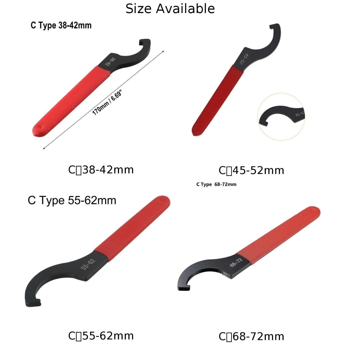 45-48HRC C هوك مفتاح البراغي كوليت تشاك نصف القمر وجع ل 38-72 مللي متر الجوز المستديرة مع مقبض أحمر غير قابل للانزلاق #2