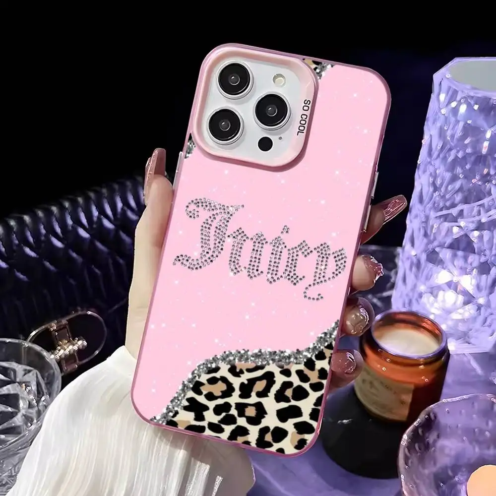 Чехол для телефона Juicy Couture-e для iPhone 16,15,14,13,12,11, Mini, Pro,MAX, розовый матовый противоударный чехол