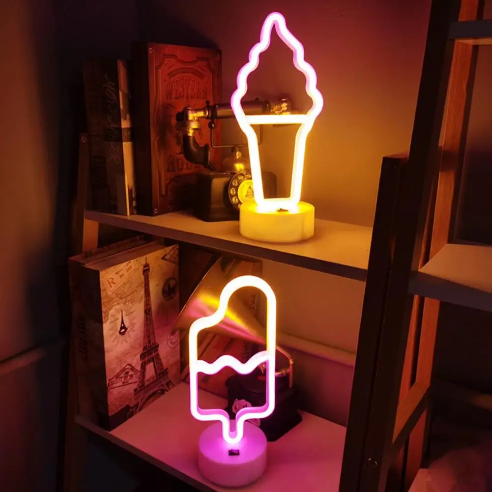 Creative Night Light Good Brightness Decorative Plastic Ice Cream/Ice Lolly Shape Neon LED Light Party Decor