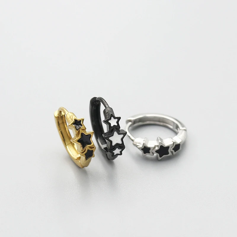 

Simple Copper Closed Circle Black Oil Dripping Star Hoop Earring Women Men Ear Cartilage Piercing Wholesale Cuff Jewelry