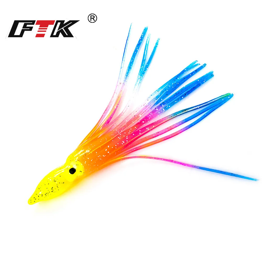 

FTK 5pcs/10pcs/15pcs Soft Squid Rubber Skirts 9cm 12cm Octopus Soft Fishing Lures Fishing Jigs Head Tuna Sailfish Baits