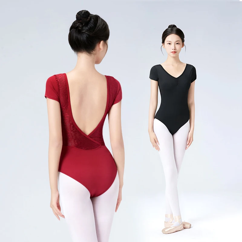 Ballet Leotard for Women Backless Ballet Dance Bodysuits Girl Adult Dance Clothe Lace Nylon Aerial Yoga Wear Gymnastics Leotards