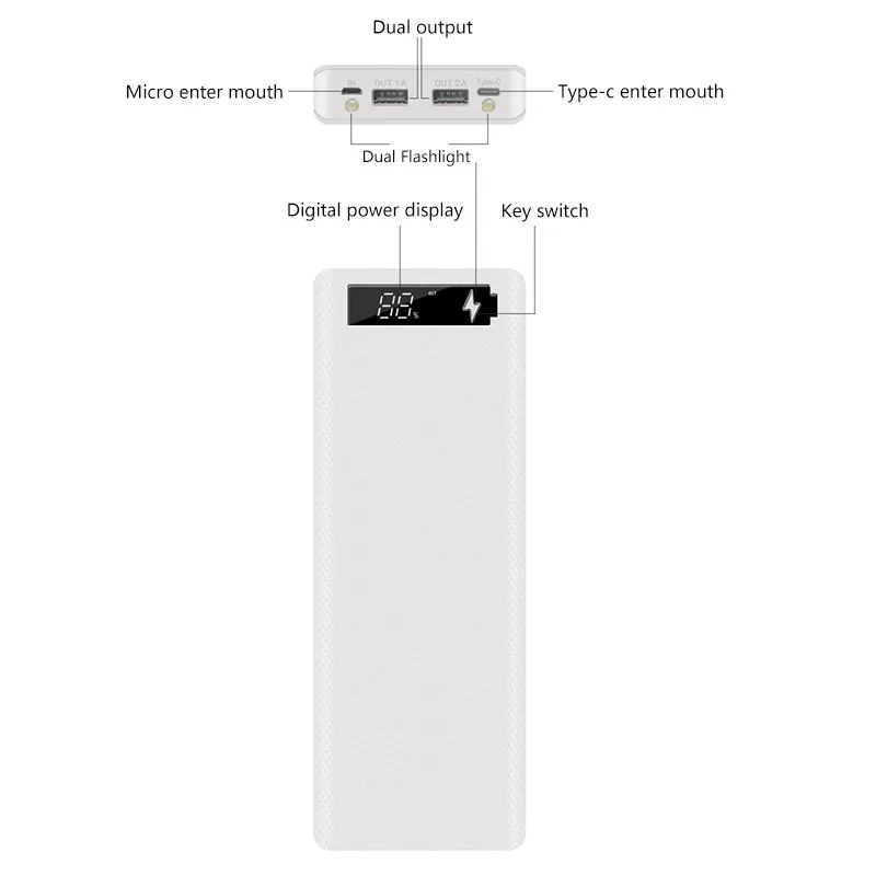 10*18650 Battery Holder DIY Power Bank Case Type C Dual USB Ports LCD Display 5V 2A 18650 Charging Box for Mobile Phones