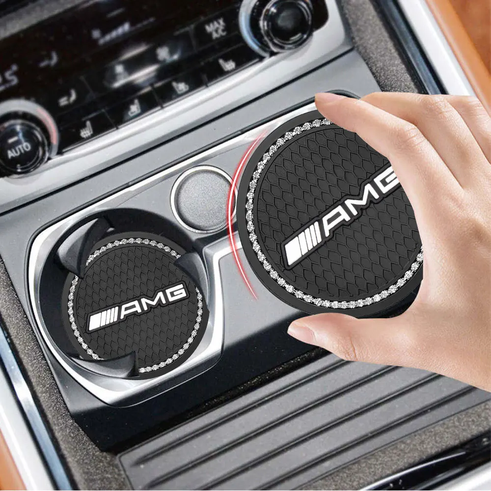 1/2Pcs Diamond Non-slip Mat Water Cup Slot Rubber Pad For Mercedes Benz AMG A B C D M S R G Class GLA GLB W124 W176 C260 C300