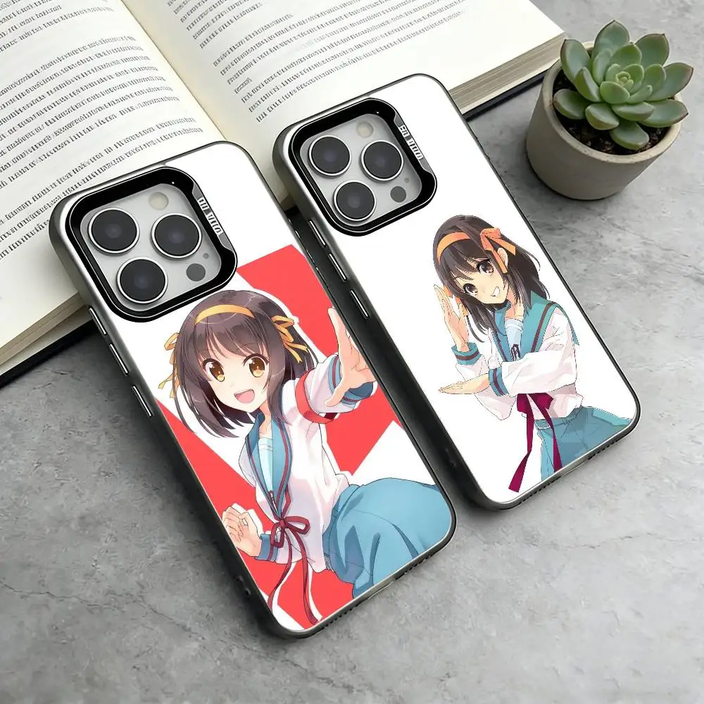 

H-Haruhi Suzumia Phone Case For iPhone 17,16,15,14,13,12,11 Plus,Pro Max,XS,Colored Silver Plated Inside Cover