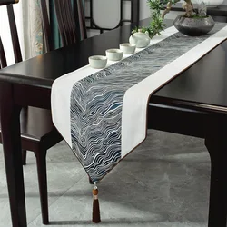 Chinese Style Table Runner Luxury with Tassel Spliced Jacquard for Wedding Hotel Dinner Party Shoe Cabinet Rural Home Decoration