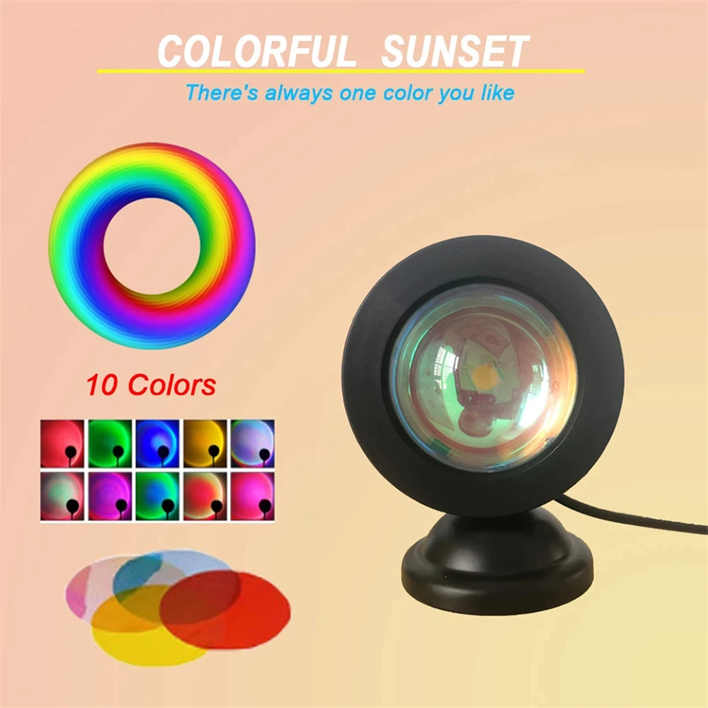 Lámpara de atardecer Mini USB, 16 colores, proyector de arcoíris, luz de ambiente, Fondo de dormitorio para el hogar, decoración de pared, regalo