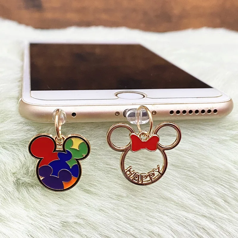 MINISO Minnie Mickey Metal Phone Anti-Dust Plug For iPhone Samsung Huawei Type C Android Charging Port Protectors Dustplugs