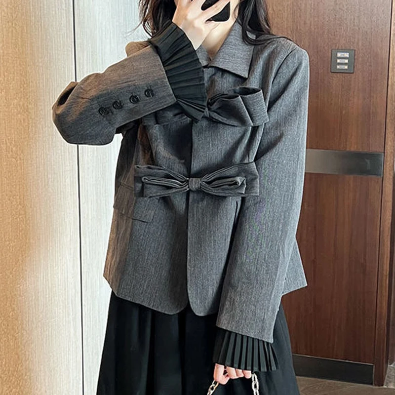 

2022 early autumn new bowknot suit jacket female autumn design sense small size suit female blazer feminino Bow High Street