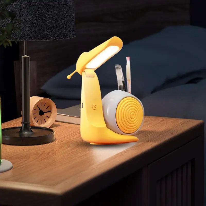 Cute Kids Lamp with Pen Holder Kid LED Night Light Cartoon Animal Snail Table Lamp Cute Snail Desk Lamp USB Charging for Bedroom