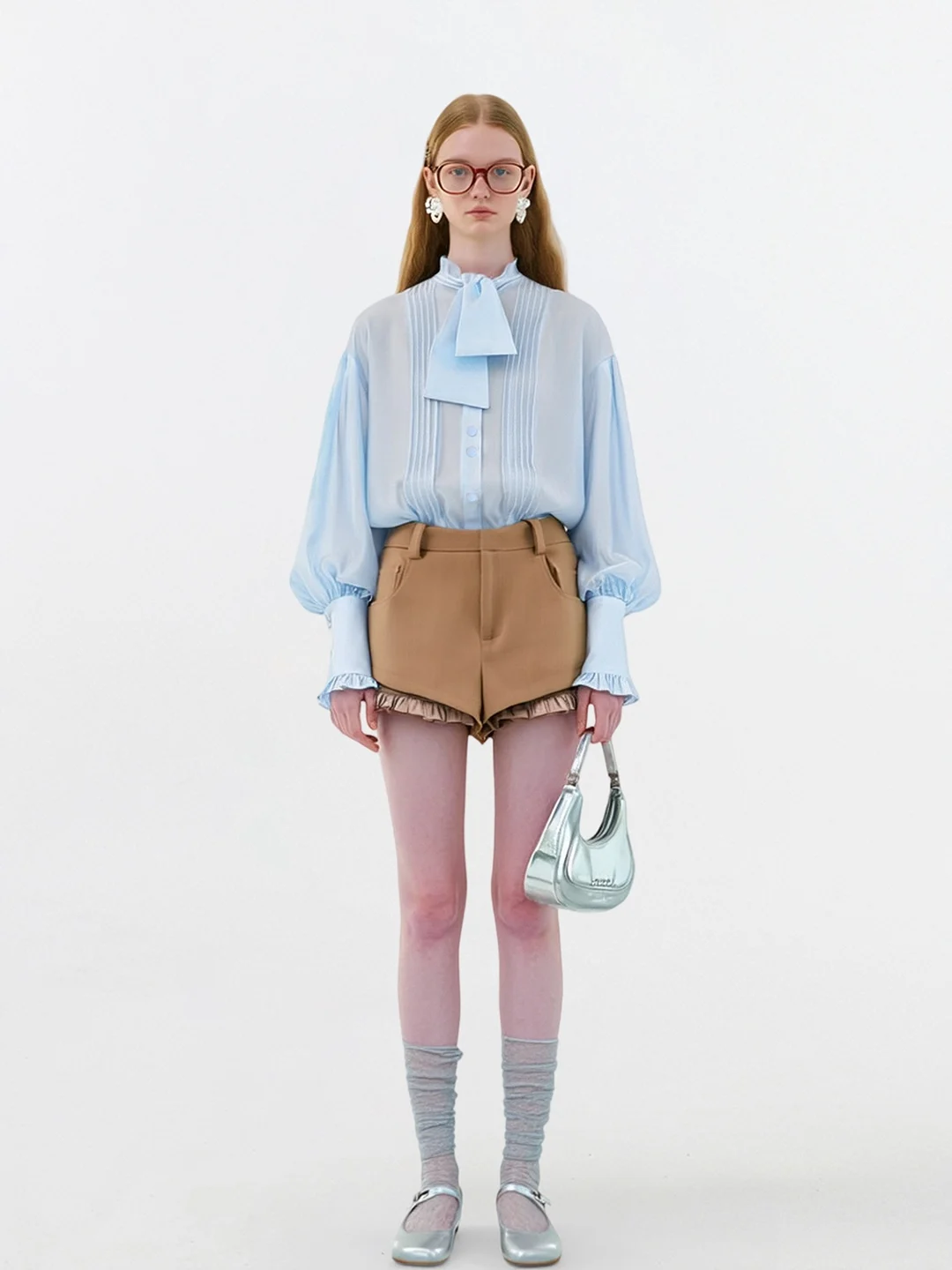 

AHMI Sweet Knot Lantern Sve Top orts Set для девочек Cute Soft Words Sle Long Sve Повседневная одежда с высокой талией