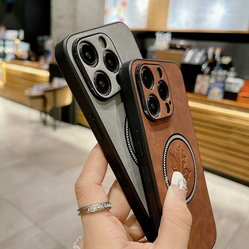 รูปแบบซองหนัง PU สำหรับ iPhone 16 15 14 13 12 11 16 Pro Max X XR Xs Max 15 Pro สำหรับ Magsafe ไร้สายชาร์จฝาครอบโทรศัพท์