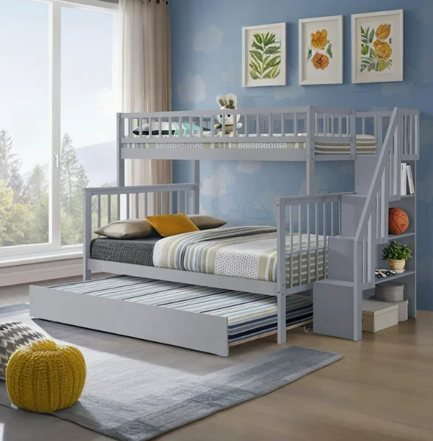 -For Modern  Wood Storage Children Three Bunk Bed Triple Bunk Bed for Kids Bedroom Furniture Muebles De Dormitorio Bedroom Set&