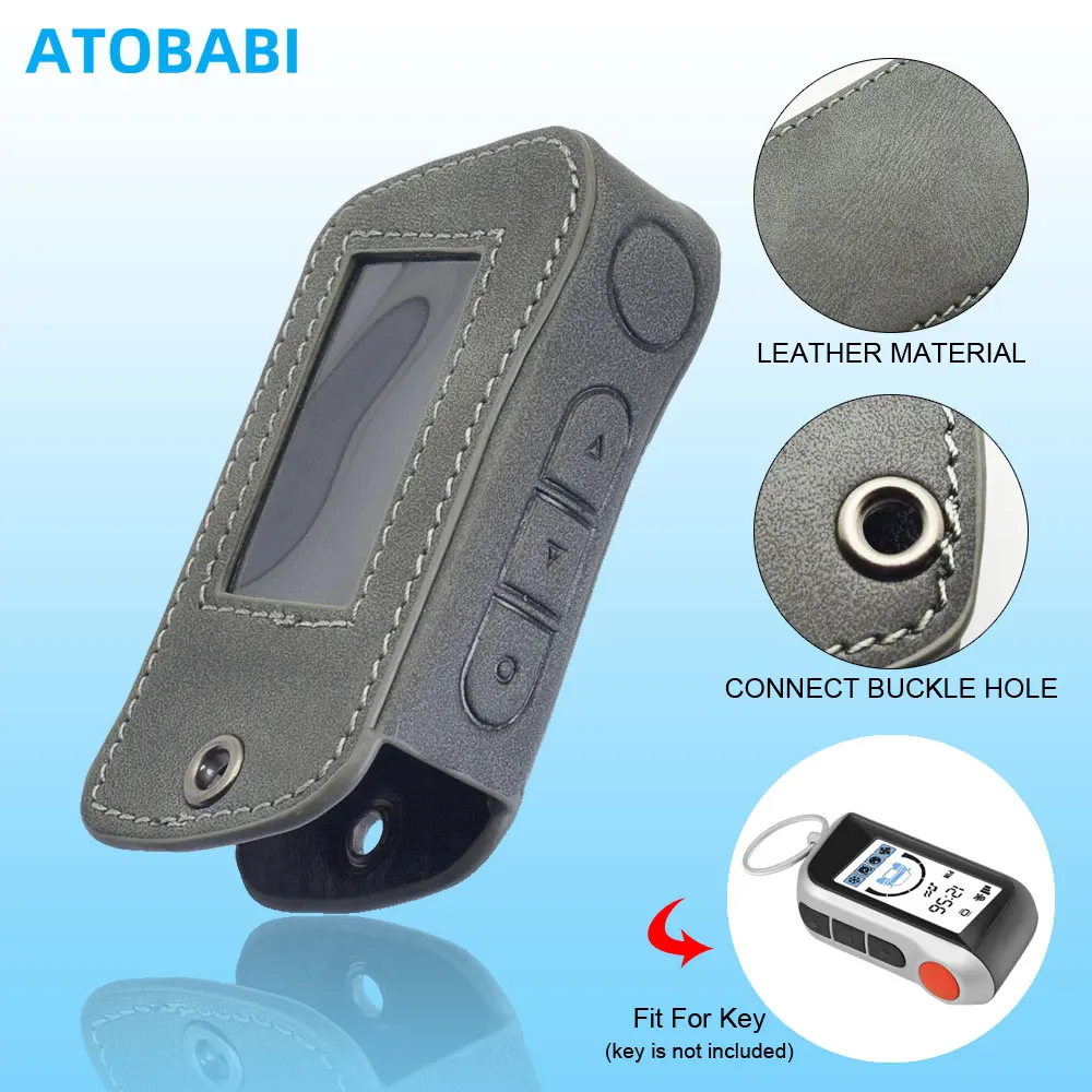 Housse de protection pour clé de voiture en cuir gris, pour Starline A63 A93 A36 A39 A66 A96, système d'alarme de voiture bidirectionnel, coque de protection pour télécommande LCD