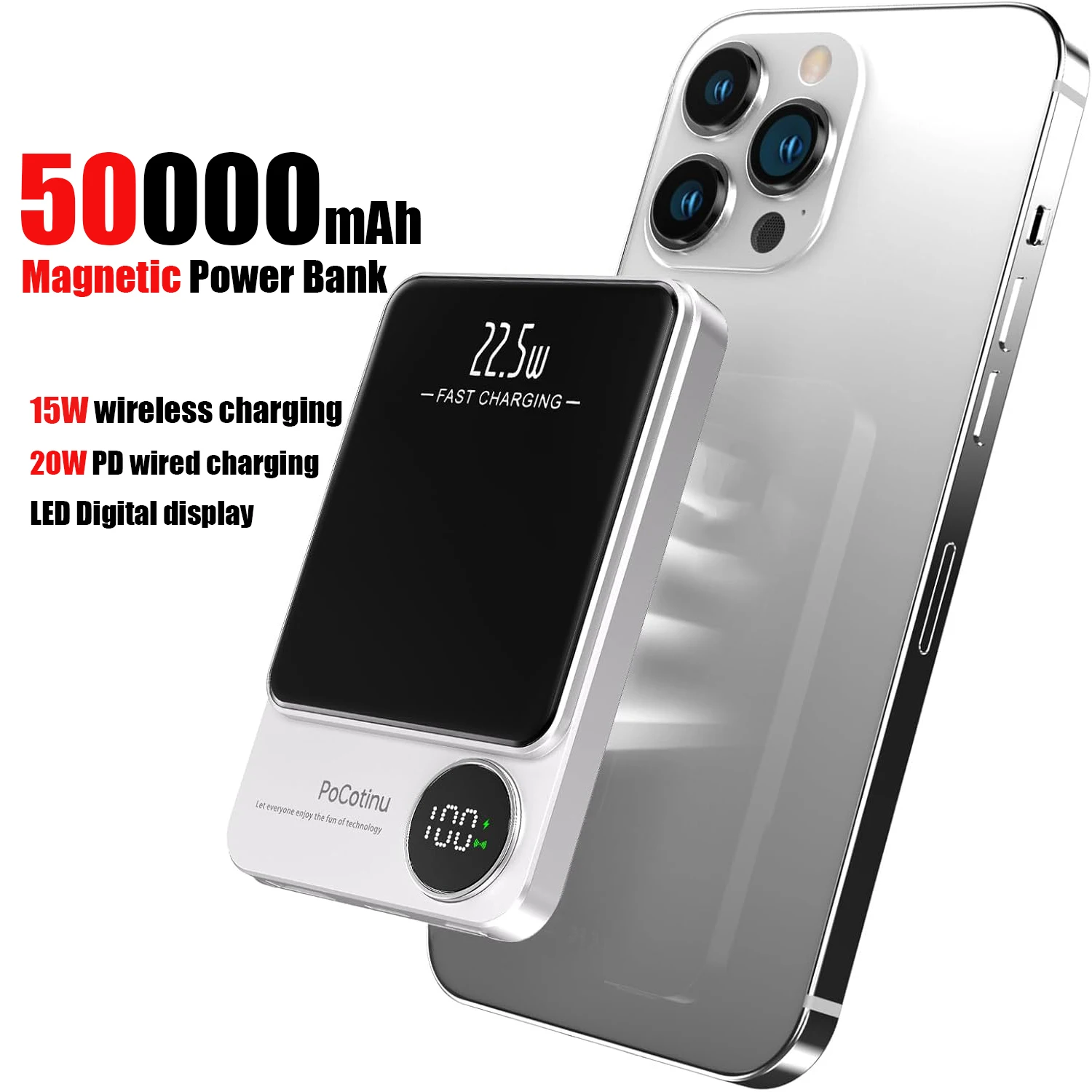 

50000mAh Macsafe Powerbank Magnetic Power Bank Wireless Fast Charger For iPhone 15 14 13 12 11 Backup battery For Magsafe