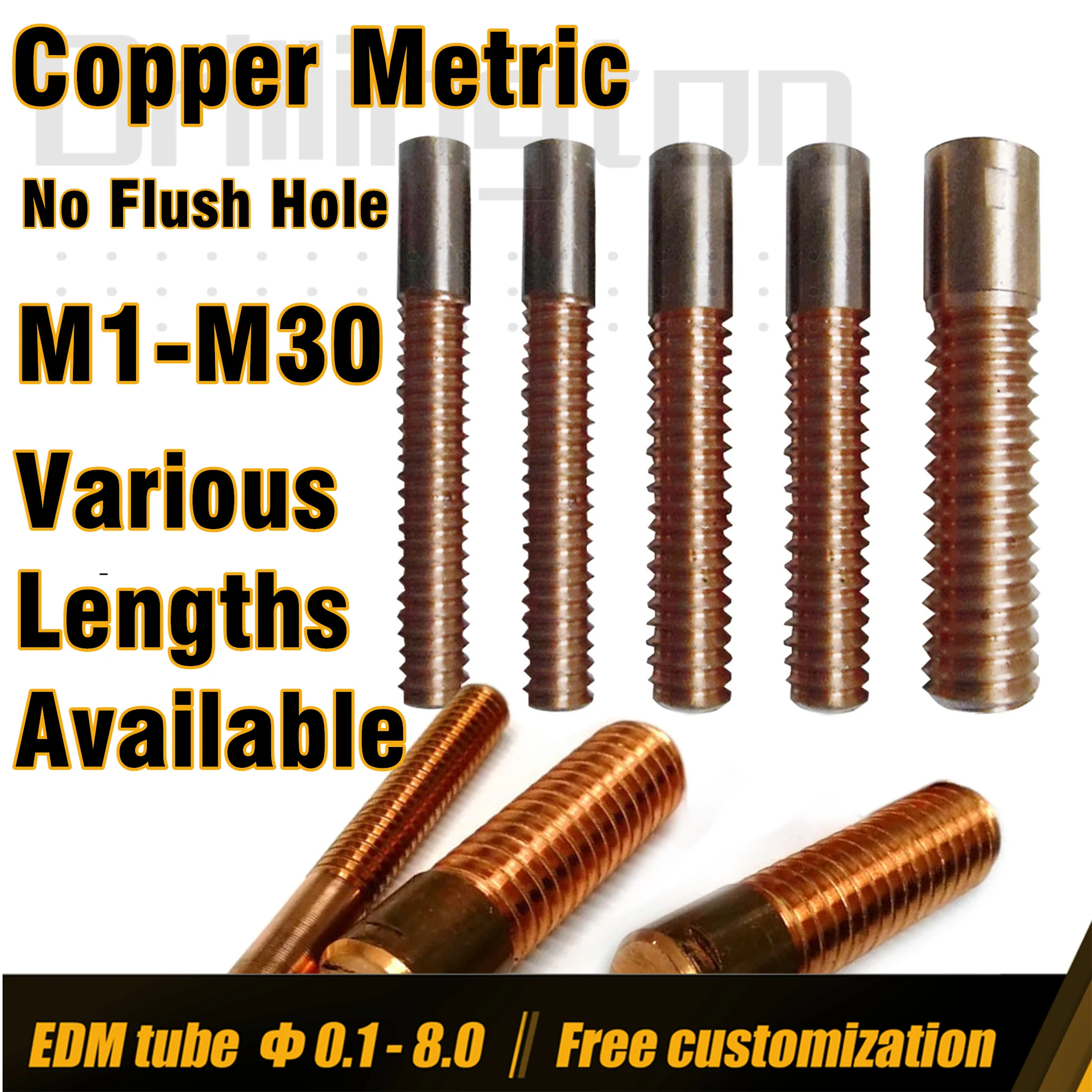 Electrodo de roscado de cobre, grifo de rosca gruesa métrica M1-M30, varilla roscada para máquina de roscado y electroerosión, sin orificio al ras 1