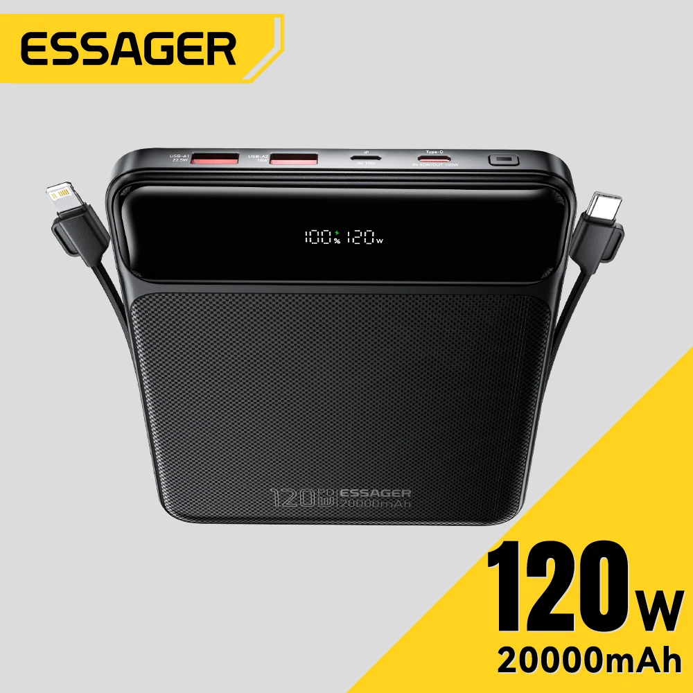 Essager 100W Power Bank 20000mAh Capacity PD Fast Charging Battery Charger Powerbank For Laptops MacBook iPhone Samsung Xiaomi