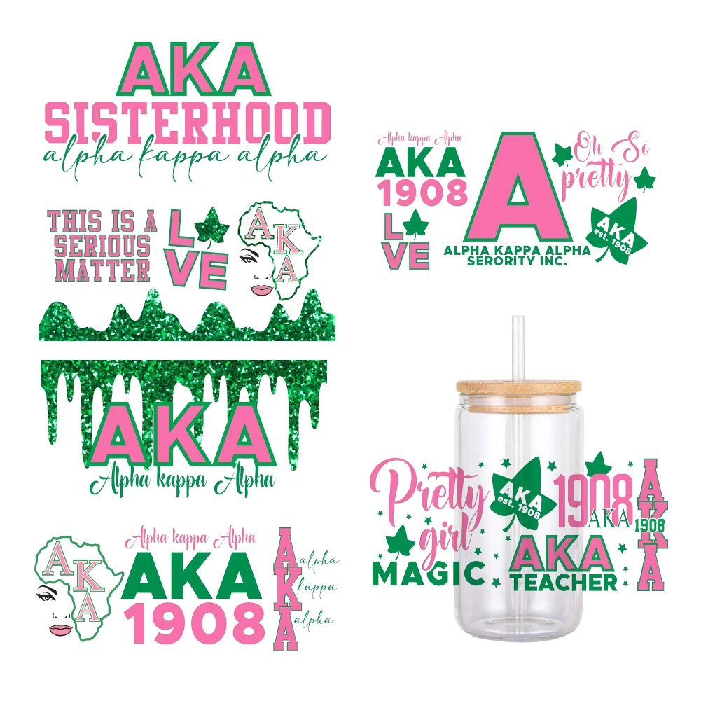 

11x24cm New Sorority Designs Alpha For Libbey 16oz Can Glass 3D Waterproof UV DTF Coffee Can Wrap Libbey Glass Wrap