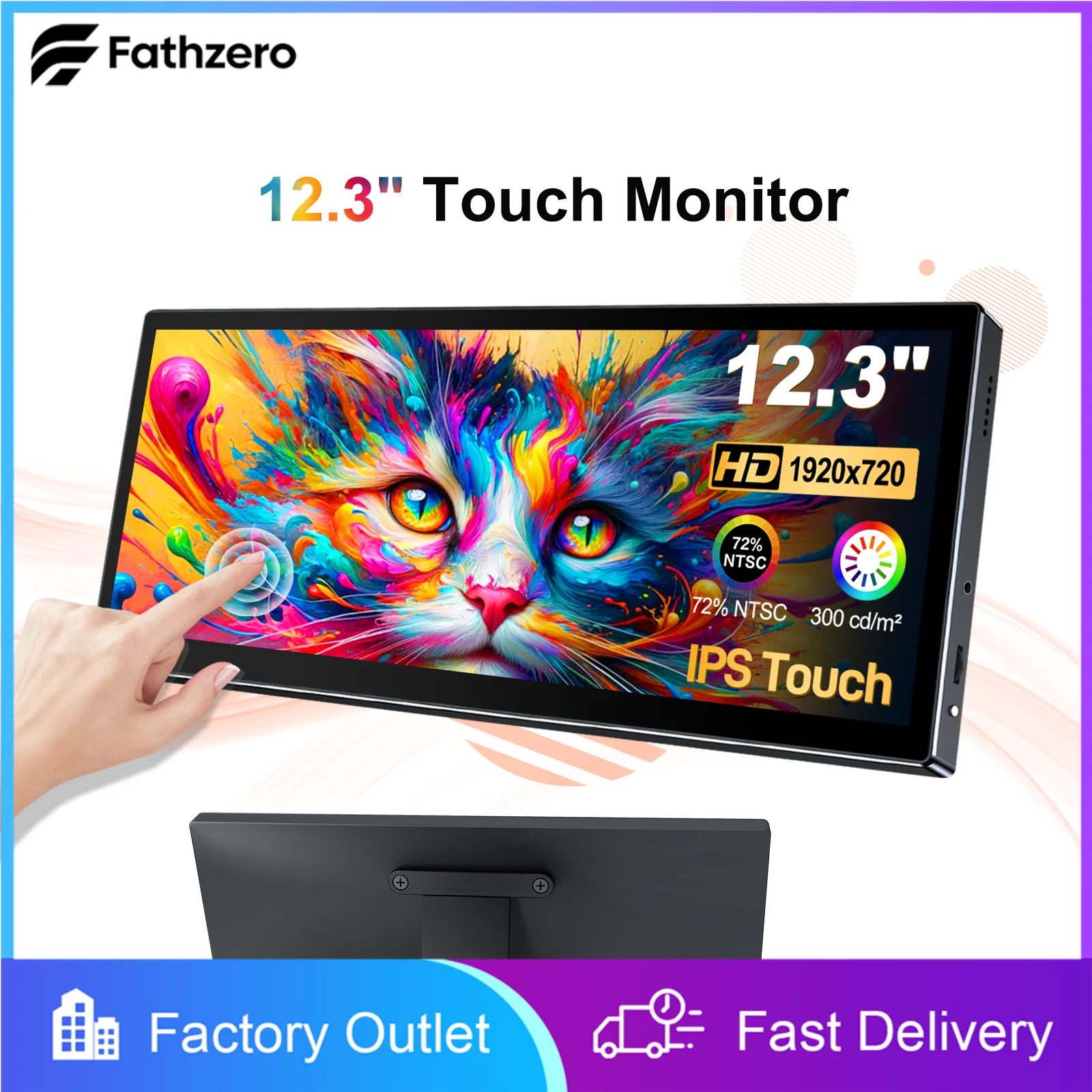 12.3 Inch TouchScreen display 1920*720 IPS Panel VESA HDMI Type-C Interface 1000:1Contrast Suitable For Mobile Office and Gaming