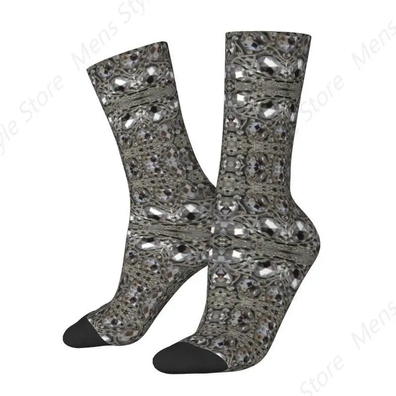 Cool Bling Grey Silver Rhinestone Crystal Socks Women Men Warm 3D Printed Diamond Pattern Football Sports Socks