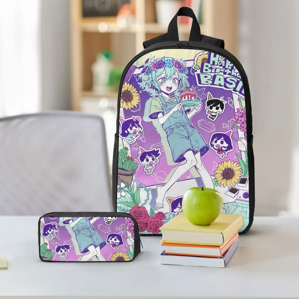 Omori Basil กระเป๋าเป้สะพายหลังนักเรียนชายหญิง BookBag กระเป๋าโรงเรียนกระเป๋าคอมพิวเตอร์ไหล่กระเป๋า 3 PS ถุงอาหารกลางวันฉนวนดินสอกรณี