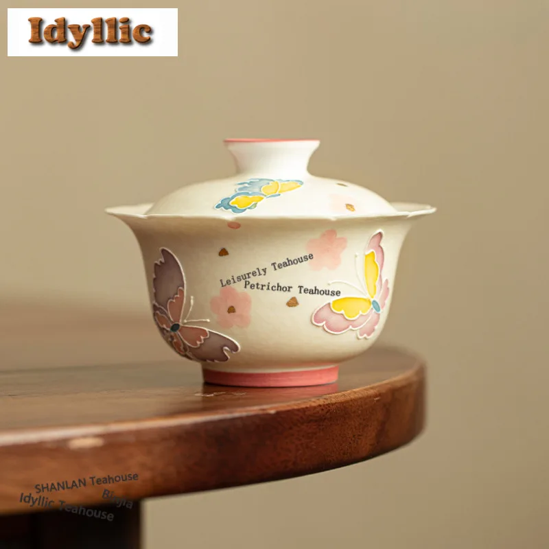 

Чайник-гайвань 150 мл с резным узором «Красочная бабочка», эстетичная чайная чаша с крышкой, набор для заваривания чая, чайная посуда, подарки