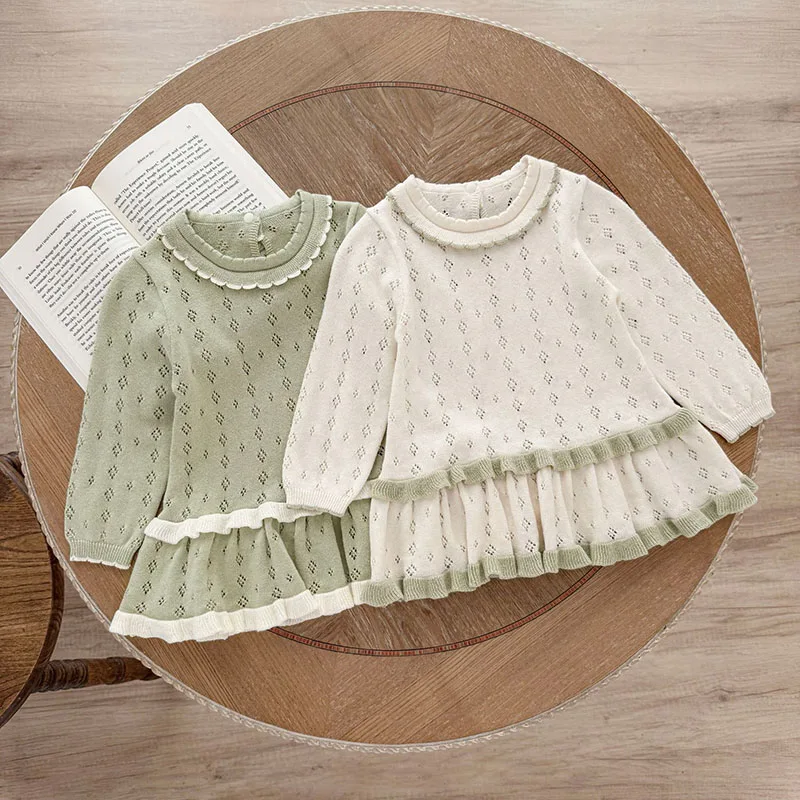 2025年秋新作 キッズ 長袖 透かし編みセーター 0-4歳 子供服 ベビー 女の子 無地 ニット プルオーバー セーター